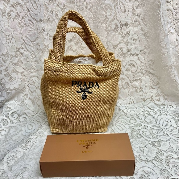 Prada Beige Linen Small Handbag Bag-Tote - Picture 1 of 9